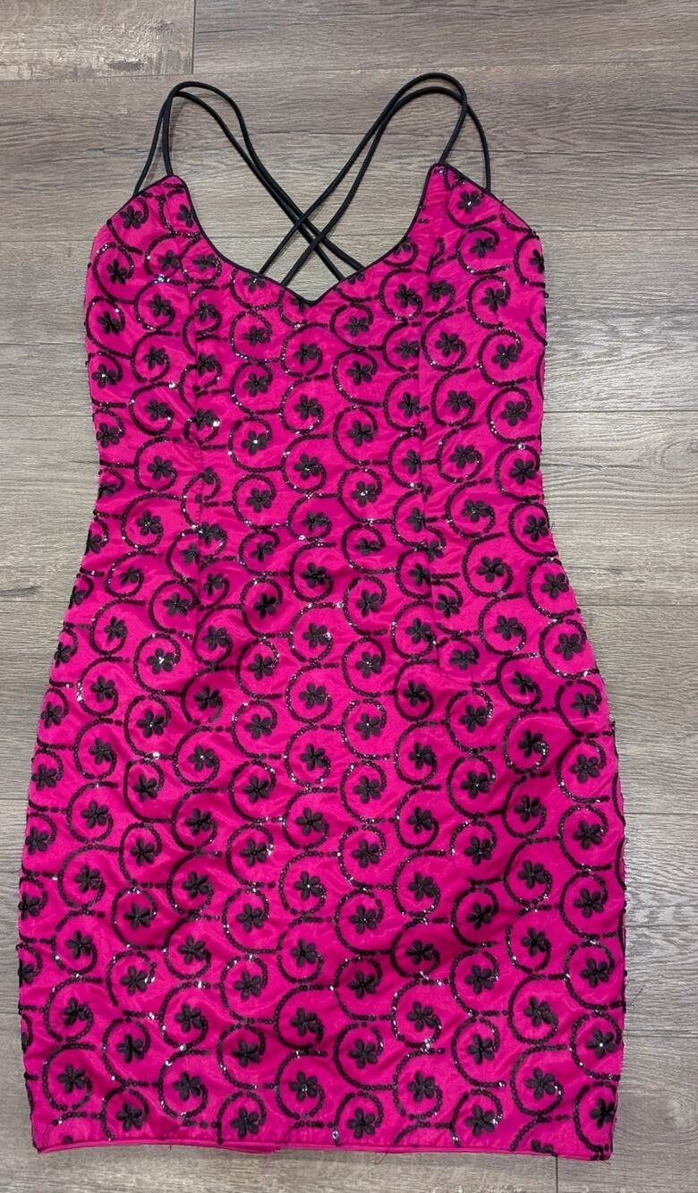 Vintage Jessica McClintock Gunne Sax Pink Black Sequin Mini Dress 11/12 AS-IS